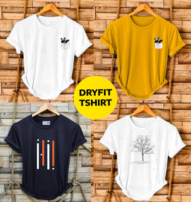 FASHLOOK Printed Men Round Neck Multicolor T-Shirt