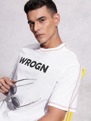 WROGN Printed Men Round Neck White T-Shirt