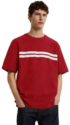 Styvibe Striped, Solid Men Round Neck Maroon T-Shirt