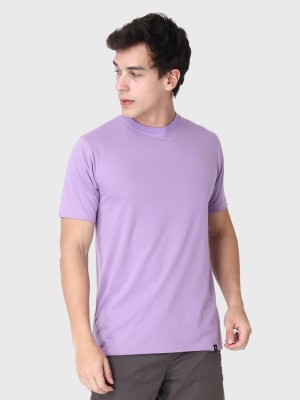 T-STORE Solid Men Round Neck Purple T-Shirt