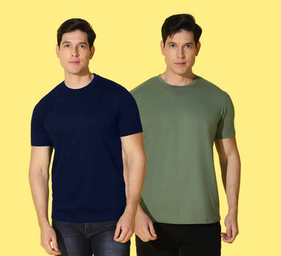 WOOSTRO Solid Men Round Neck Blue, Green T-Shirt