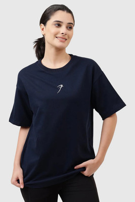 FuaarK Solid Women Round Neck Navy Blue T-Shirt