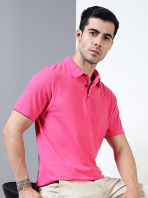 estuna Printed Men Polo Neck Pink T-Shirt