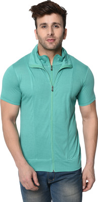 Tresna Trending Solid Men High Neck Light Green T-Shirt