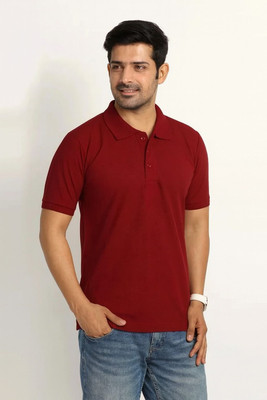 Vivaan Fab Solid Men Polo Neck Maroon T-Shirt
