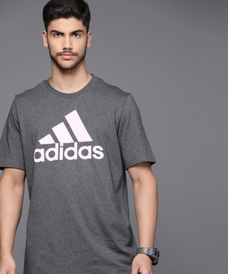 ADIDAS Printed, Typography Men Round Neck Grey T-Shirt
