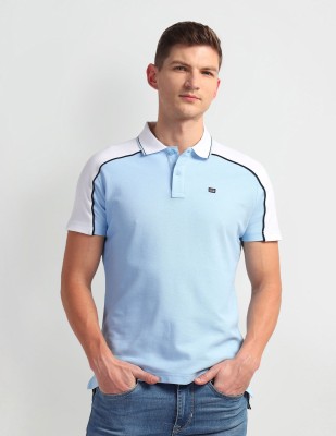 Arrow Sport Colorblock Men Polo Neck Blue T-Shirt