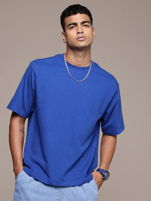 R.Code by The Roadster Life Co. Graphic Print, Solid Men Round Neck Blue T-Shirt