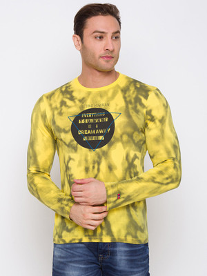 BEING HUMAN Self Design Men Round Neck Yellow T-Shirt