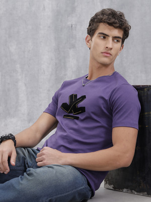 WROGN Printed Men Crew Neck Purple T-Shirt