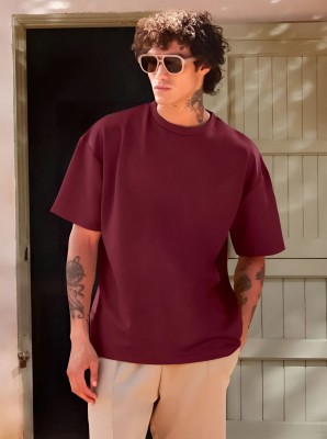 AJOLLI Solid Men Round Neck Maroon T-Shirt