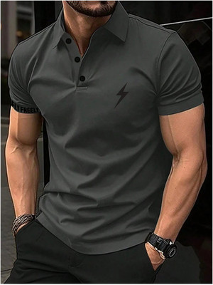 KRSTITCH Solid Men Polo Neck Black T-Shirt