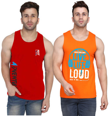 SLOWLORIS Printed Men Round Neck Orange, Red T-Shirt