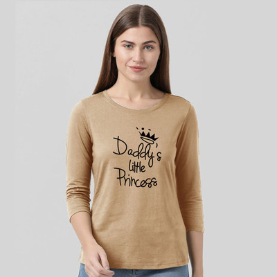 Nilan Tees Wear Printed Women Round Neck Beige T-Shirt