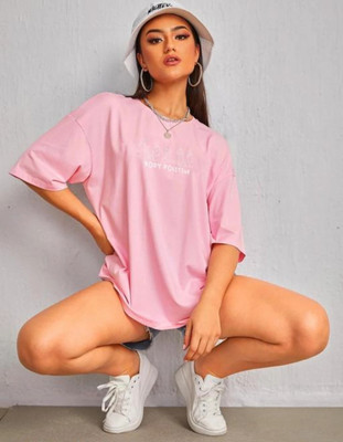 etsun Solid Women Round Neck Pink T-Shirt