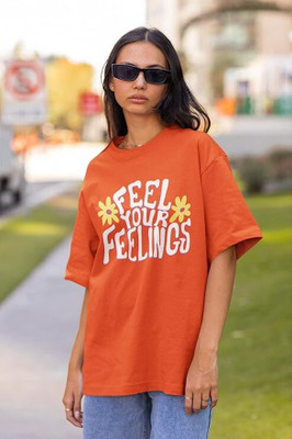 PD CLORI Graphic Print Women Round Neck Orange T-Shirt