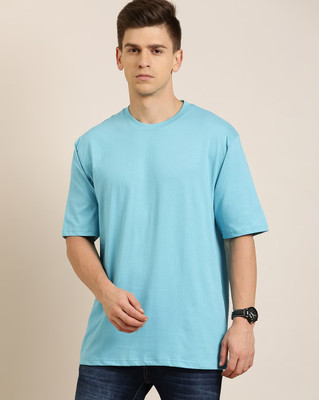 clickwell Solid Men Round Neck Light Blue T-Shirt