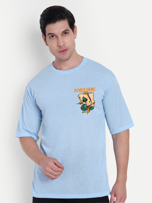 Benny Brooks Graphic Print Men Round Neck Light Blue T-Shirt