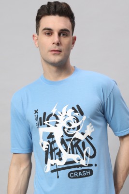 OBAAN Printed Men Round Neck Light Blue T-Shirt