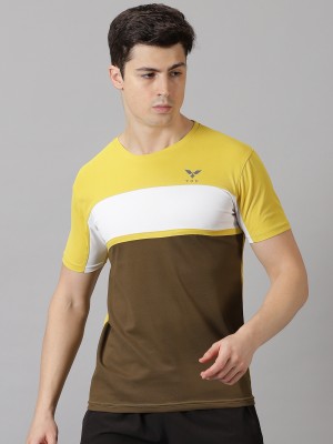 Y.O.U - Youth Original Unique Colorblock Men Round Neck Yellow, Brown, White T-Shirt