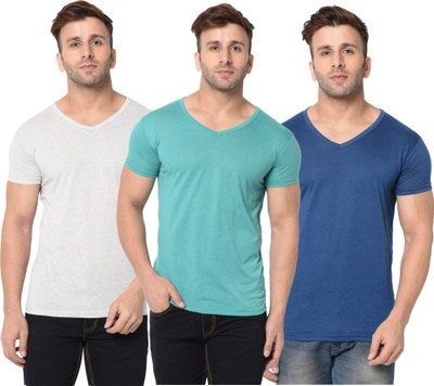 JB Jagoboy Self Design, Solid Men V Neck Light Blue, Blue, Grey T-Shirt