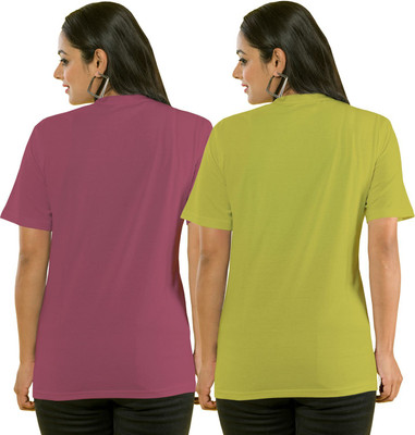 HouseOfCommon Solid Women Round Neck Multicolor T-Shirt