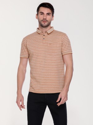 Juki Striped Men Polo Neck Red T-Shirt