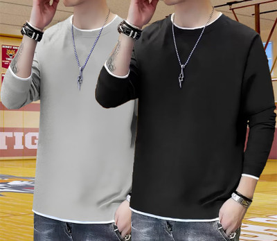 PKB garments Solid Men Round Neck Black, Grey T-Shirt