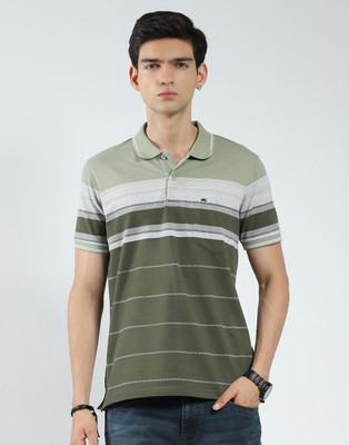 MONTE CARLO Striped Men Polo Neck Green T-Shirt