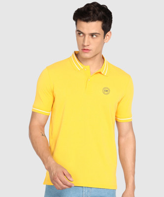 PETER ENGLAND Solid Men Polo Neck Yellow T-Shirt