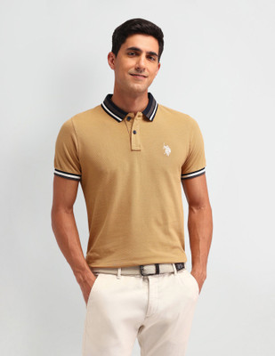 U.S. POLO ASSN. Solid Men Polo Neck Brown T-Shirt