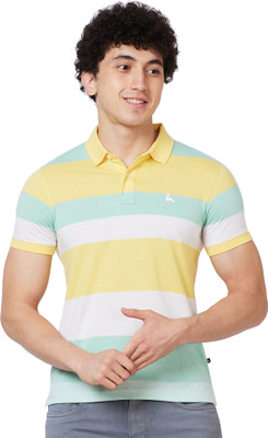 PARX Striped Men Polo Neck Yellow T-Shirt