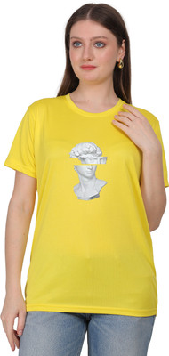 Aaso Graphic Print Women Round Neck Yellow T-Shirt