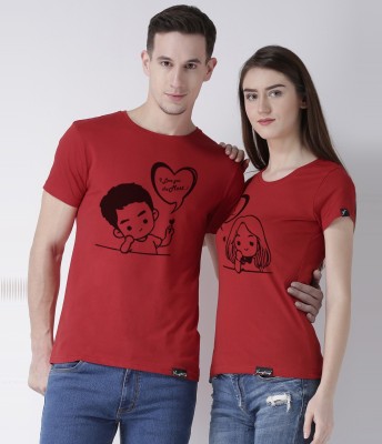 DUO COUPLE Graphic Print Men Round Neck Red, Black T-Shirt