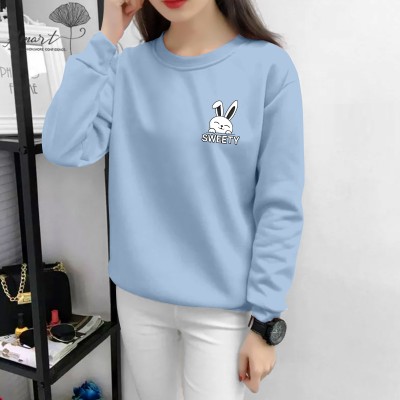 INSTAFASHION Printed Women Round Neck Light Blue T-Shirt