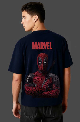 Dripghost Graphic Print, Typography, Superhero Men Round Neck Navy Blue T-Shirt