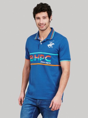 Beverly Hills Polo Club Solid Men Polo Neck Blue T-Shirt