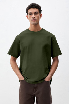 Q-CUT Solid Men Round Neck Dark Green T-Shirt