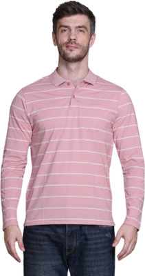 SANE ORIGINALS Striped Men Polo Neck Pink T-Shirt