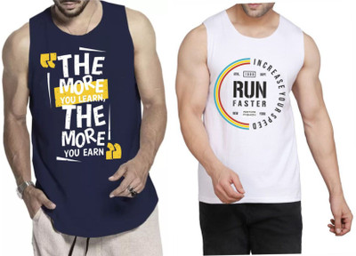 WOOSTRO Printed Men Scoop Neck Dark Blue, White T-Shirt