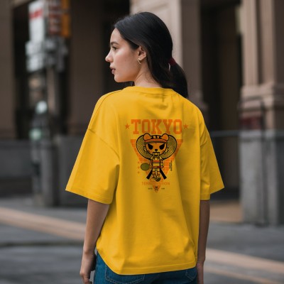 Ashkart Typography Women Round Neck Yellow T-Shirt