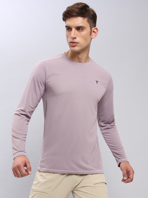 TECHNOSPORT Solid Men Round Neck Purple T-Shirt