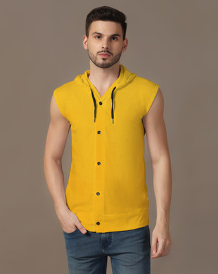 BEYOU FASHION Solid Men Hooded Neck Yellow T-Shirt