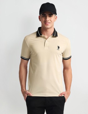 U.S. Polo Assn. Denim Co. Solid Men Polo Neck Beige T-Shirt