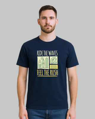 Velvawear Printed Men Round Neck Navy Blue T-Shirt