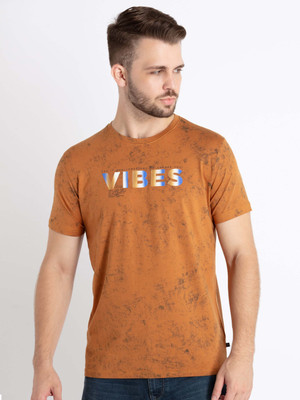Status Quo Typography, Tie & Dye Men Round Neck Brown T-Shirt
