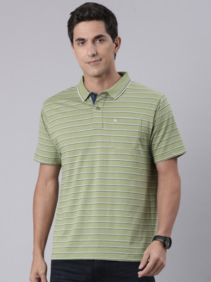 Classic Polo Striped Men Polo Neck Dark Green, White T-Shirt