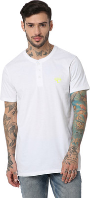 Spykar Solid Men Round Neck White T-Shirt