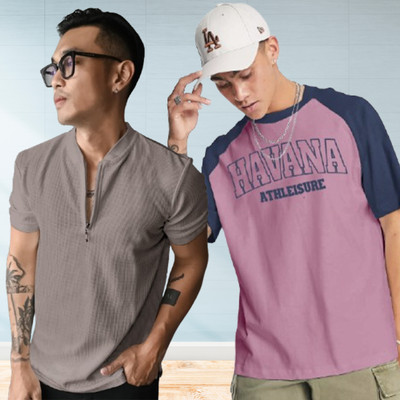 Jump Cuts Printed Men Henley Neck Reversible Multicolor T-Shirt