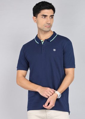 WROGN Solid Men Polo Neck Blue T-Shirt